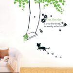 DM570067 Top of top store Removable Wall Stickers Home Decor Butterfly Flowers Trees Cartoon Animals Wall Decals for Bedroom Kitchen Kids Room (Swing Cat) - Image 4
