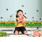 XY8081 fashionbeautybuy Baby Boy's Butterflies Flowers Railing Skirting Line Wall Sticker Paper Home Decal One Size Multi - Image 3