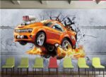 Xh7256 Decoration Murals Wall 3D Industrial Wind Breaking Wall Car Metal Tire Sports Car Mural Background Wall-400Cmx280Cm - Image 4
