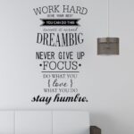 DZR2002 i20"w x 40"h Removable Vinyl Quotes "Work Hard, Never Give up" Wall Decal Inspirational Lettering Wall Sticker Decor Saying Murals for Kids Bedroom Living Room Nursery Walls Classroom Black - Image 2