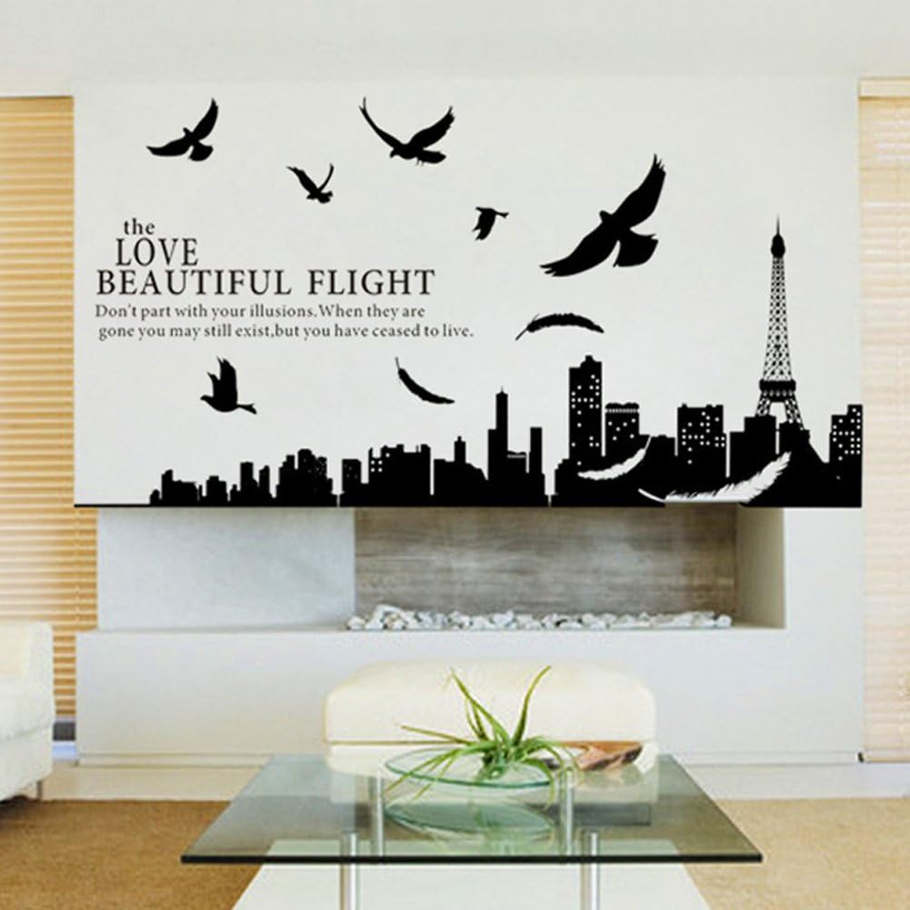 61gWTM2orQL._AC_SL1001_a0e03c3f-73d9-437b-b315-5647e64b8d71 Paris Eiffel Tower living room removable quote vinyl wall decals stickers size 60x90 ay1913 - Image 1