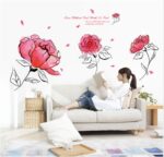 Wall Decal Pink Rose Lily Daisy Magnolia Flower Romantic Vinyl Sticker for Bedroom Living Room (Romantic pink flower) size 50x70 ay7234