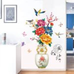 Dechom Peony Flower Pot Vase Wall Sticker Home Wall Art Hallway Corridor Background Aesthetic Decoration Wall Mural Vinyl Decals - Image 6