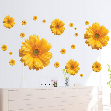 Daisy Flowers Wall Stickers Sunflower Wall Decals Yellow Red Pink Daisy Sunflower Wall Stickers Peel and Stick Removable Stickers for Nursery Kids Room Living Room (Yellow(2pcs)) size 45x60 ay6015c