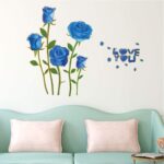 Sk6008 Blue Rose Flower Wall Stickers with Phnom Penh, Vinyl Waterproof Flower Wall Decals for Living Room, Bedroom, Office
