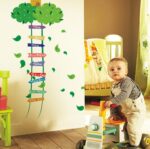 BIBITIME Green Leaves Ladder Height Chart Sun Sky Cloud Birds House Wall Decal Sticker Nursery Growth Charts Colorful Measurement for Kids Room Decor Art Mural (Minimum Scale: 90cm;Max:170cm) - Image 4