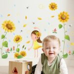 fashionbeautybuy Girl Sunflower Flowers Dragonfly Wall Sticker Decal Home Decor PVC Murals Wallpaper House Art Picture Living Room Adult Senior Teen Kids Baby Bedroom Decoration size 50x70 xls7192 - Image 4
