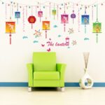 Cartoon Animals Wall Stickers Butterflies Flowers Trees Wall Decals Home Decor PVC Art Mural Baby Boys Girls Kids Bedroom Kitchen Room Decoration Wall Sticker (Colorful Chinese Lantern) size 50x70 xls7130