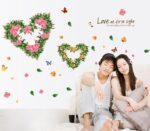 Ays6014 BIBITIME 2 Romantic Flower Hearts Meet "Love at First Sight" Valentines Day Vinyl Quotes Butterfly Lovers Wall Decals Sticker - Image 4