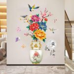 Dechom Peony Flower Pot Vase Wall Sticker Home Wall Art Hallway Corridor Background Aesthetic Decoration Wall Mural Vinyl Decals - Image 4
