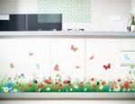 AY7186 Tattoo Green Grass Meadow Wall Sticker DIY Colourful Flowers & Butterflies Mural for Children's Room Living Room Bedroom Baseboard Hallway Wardrobe - Image 3