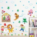 Winter Snow Animals Skiing Children Snowman Wall Stickers Kids Room Bedroom Kindergarten Removable Kids Playing Game Stickers - Image 2