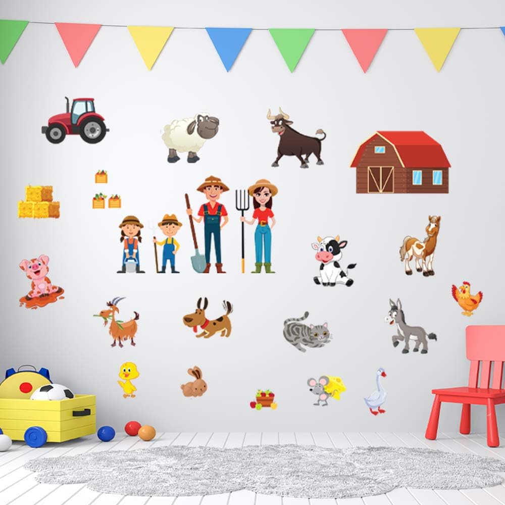 61oPhLl0_fL._AC_SL1000 Family Farm Adhesive Wall Decals - Wall Décor Stickers for Kids & Toddlers Include Farm Animals, Pig, Rooster & More - Reusable Wall Decor for Bedroom, Living Room, Nursery, Classroom - Image 1