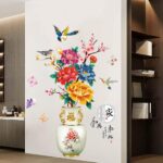 Dechom Peony Flower Pot Vase Wall Sticker Home Wall Art Hallway Corridor Background Aesthetic Decoration Wall Mural Vinyl Decals - Image 3