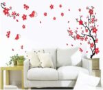AGA Stylish Adhesive Rooms Walls Vinyl DIY Stickers/Murals/Decals/Tattoos/Transfers with Red Japanese Cherry Blossoms Tree/Branch and Butterflies Designs size 50x70