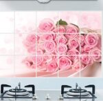 BIBITIME Pink Rose Kitchen Oil Proof Wall Stickers 17.72 inches x 27.56 inches Roses Flower - Image 2