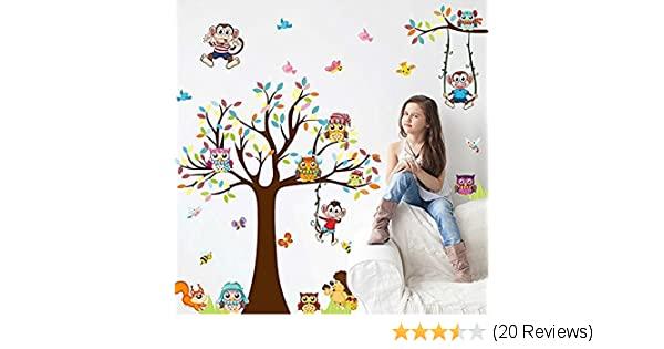 Colorful Owl Tree Wall Stickers Kids room Nursery Decor Cartoon Animal Wall Decals Removable Art Murals Monkey Wallpaper dc18 - Image 6