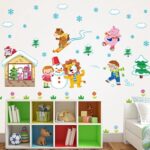 Winter Snow Animals Skiing Children Snowman Wall Stickers Kids Room Bedroom Kindergarten Removable Kids Playing Game Stickers - Image 5