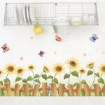 Removable Cartoon Animal Wall Stickers with Butterflies and Flowers, PVC Home Decor Wall Decals for Babies, Kids, Girls, Kitchen Decor, Posters (Sunflower Butterfly Fence) size 50x70 xls7178 - Image 4