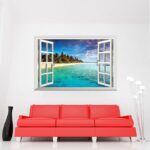 Winhappyhome Blue Sea Sky Beach Scene 3D Fake Window Wall Stickers for Bedroom Living Room Coffee Shop Background Removable Decor size 60x90  xh0998c - Image 4