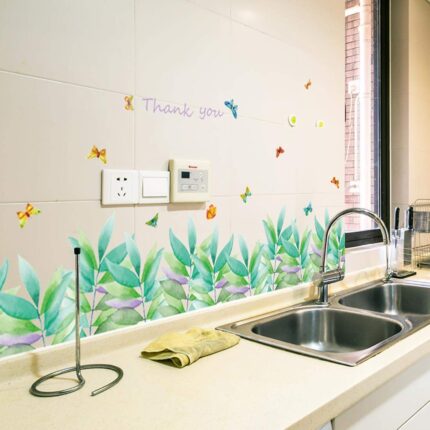 Wall Papers Green Leaves Baseboard Bathroom Kitchen Cupboard Decor Grass Plants Skirting Line Wall Stickers Decals size 50x70 sk7129
