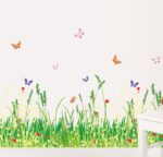 BIBITIME Plants Grass Flowers Border Wall Decal Flying Butterfly Vinyl Sticker for Living Room Skirting line Kitchen Bathroom Window Glass Door Kids Room Decor Art Mural size 50x70 am7052 - Image 2