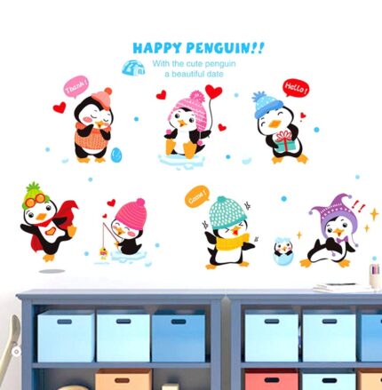 BIBITIME Kindergarten Classroom Nursery Cartoon Saying Quotes Happy Penguin Wall Decals Stickers Bedroom Kids Room Decor,DIY size 40x60 xh1059