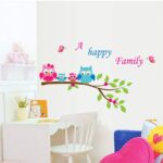Home Decoration Kid's Room Decal Cartoon Cute Happy Owl Family Wall Sticker size 45x60 ay6013 - Image 2