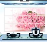 BIBITIME Pink Rose Kitchen Oil Proof Wall Stickers 17.72 inches x 27.56 inches Roses Flower - Image 4