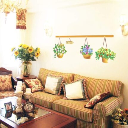 Wall Stickers Corridor Living Room Bedroom Background Wall Decoration Potted Flower Basket Flower Plant size 45x60 ay620