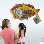 Baby Boy's 3D Style Broken Wall Excavator Wall Decal One Size Multi - Image 2