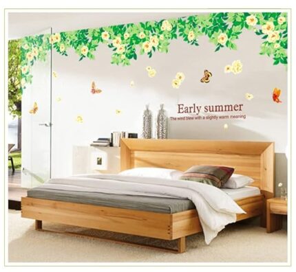 ABQ9701 Green Leaves and Butterfly stickers for walls of home, wall sticker for living room, wall stickers