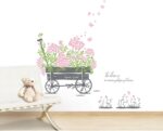 DM570049 Gardens Theme Adhesive Rooms Walls Vinyl DIY Stickers / Murals / Decals / Tattoos / Transfers With Wheelbarrow And Pink Flowers By VAGA - Image 4