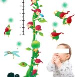 Ccd007 height chart wall sticker,kids wall stickers, Cartoon Green Vines Wall Stickers for Kids Room Nursery Decor Background Removable Children's Height Measuremnt Growth Chart - Image 2