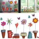 Ay947 Cute Flower Wall Sticker Kitchen Window Sticker Butterfies Wall - Image 2