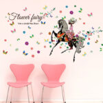 FLOWER FAIRY HORSE Wall Sticker Colorful  Butterfly Wall Paper SK-9005 PVC Removeable Wall Art Decor - Image 2