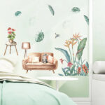 WS0388 NORDIC GREEN PLANT & CAT WALL STICKER - Image 2