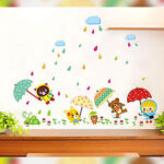 Wall decal made of thick, sharp PVC type 1, decorating kindergarten and children's classrooms - Bear covering the umbrella - product code AY1931 - Image 4
