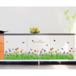 Green Grass Flowers Butterflies Wall Corner Decals Living Room Bedroom Baseboard Skirting Line Wall Stickers Art stiker dinding Wallsticker decalmile SK9057 Size: 30x 90cm - Image 2