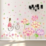 XL8215 cute flowers bicycle girl wall stickers for kids rooms nursery baby bedroom children art wall decals home decorations - Image 2