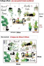 HT94022 Wall Stickers Cartoon Cat Tropical Plant Wall Stickers Decorative - Image 6