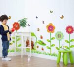 BIBITIME Grassland Flower Cartoon Animal Decal The Stump House Ants Bees Butterflies Snails Ladybugs Wall Sticker for Nursery Kids Room Bedroom size 50x70 xy8098 - Image 3