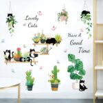 HT94022 Wall Stickers Cartoon Cat Tropical Plant Wall Stickers Decorative - Image 4