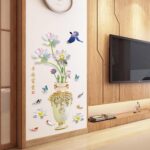 Vase Wall Decal, Exquisite Vase Wall Sticker, Chinese Style Wall Sticker Vase Flower Wall Decor Self-Adhesive for Corridor, Wallpaper  size 60x90 sk9373 - Image 2