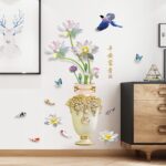 Vase Wall Decal, Exquisite Vase Wall Sticker, Chinese Style Wall Sticker Vase Flower Wall Decor Self-Adhesive for Corridor, Wallpaper  size 60x90 sk9373 - Image 4