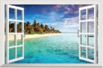 Winhappyhome Blue Sea Sky Beach Scene 3D Fake Window Wall Stickers for Bedroom Living Room Coffee Shop Background Removable Decor size 60x90  xh0998c - Image 2