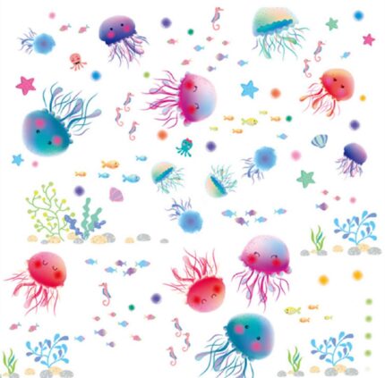 Adam Victor Removable Creative 3D Fun Fish Jellyfish Underwater World Wall Decals Kids Room Wall Decorations Art Décor Stickers Nursery Décor 3D DIY PVC Art Decal Bedroom Bathroom Sticker Xl3042  Size:18x12
