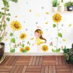 fashionbeautybuy Girl Sunflower Flowers Dragonfly Wall Sticker Decal Home Decor PVC Murals Wallpaper House Art Picture Living Room Adult Senior Teen Kids Baby Bedroom Decoration size 50x70 xls7192 - Image 3