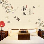 Adesivos de parede Kamay com tinta de caligrafia chinesa citações silenciosas com flor de magnólia coloridas Butterfly Pantings para decoração de casa, mural, quarto, escritório, sala de estar, sofa TV size 60x90 xh916
