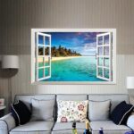 Winhappyhome Blue Sea Sky Beach Scene 3D Fake Window Wall Stickers for Bedroom Living Room Coffee Shop Background Removable Decor size 60x90  xh0998c - Image 3